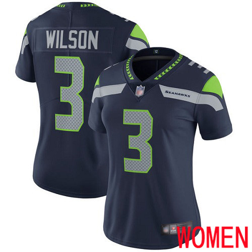 Seattle Seahawks Limited Navy Blue Women Russell Wilson Home Jersey NFL Football #3 Vapor Untouchable
